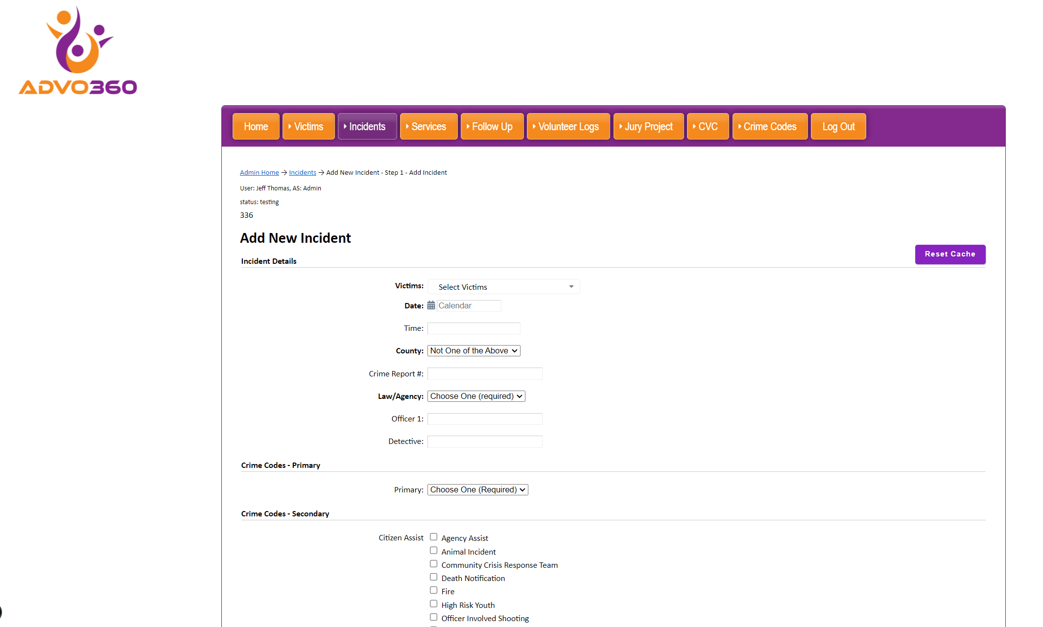 picture of advo360 add incident page